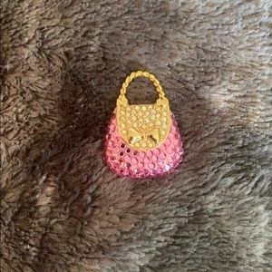 Hot Pink Gold Crystal Purse Brooch
